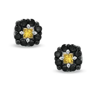 CT. T.W. Enhanced Yellow and Black Diamond Frame Stud Earrings in