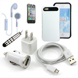 Apple iPhone 5/5S White Credit Card Holder Hybrid Case, USB Car Charger Plug, USB Home Charger Plug, USB 2.0 Data Cable, Metallic Stylus Pen, Stereo Headset & Screen Protector (7 Items) Retail Value $89.95 Cell Phones & Accessories