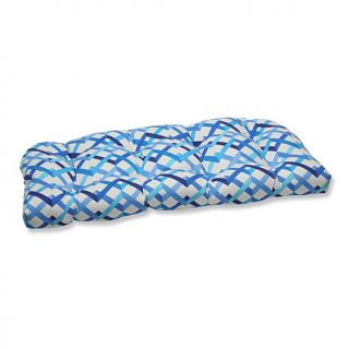 Pillow Perfect Outdoor Wicker Love Seat Cushion   Parallel Play Lagoon