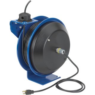 Coxreels PC Series Power Cord Reel — 50Ft., 12/3 Cord, with Duplex Metal GFCI Receptacle, Model# PC13-5012-F  Cord Reels