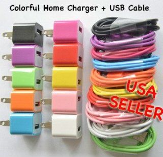10 Lot Iphone 5 Home Charger & USB Data Sync Cable 10 Colors 10+10 Cell Phones & Accessories