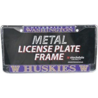 Washington Huskies Metal License Plate Frame W/domed Insert   Washington Above Huskies With W Logo  Sports Fan License Plate Frames  Sports & Outdoors