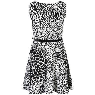 Club L Womens Animal Print Monochrome Belted Skater Dress   Black/White      Womens Clothing