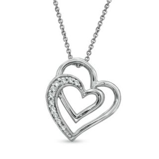 10 CT. T.W. Diamond Double Heart Pendant in Sterling Silver   Zales
