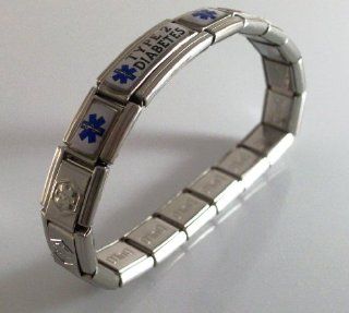 Type 2 Diabetes Diabetic Medical ID Alert Italian Charm Star of Life Bracelet Blue Enamel Jewelry