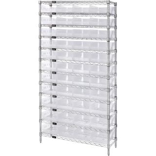 Quantum Storage Wire Shelving System with 44 Clear Bins — 12-Shelf Unit, 36in.W x 12in.D x 74in.H, Model# WR12-103CL  Single Side Bin Units