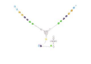 Sterling Silver 925 Austria Crystal Rosary Necklace Jewelry