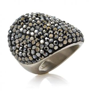 Stately Steel Bold Crystal Asymmetrical Dome Ring