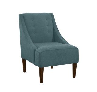 Skyline Furniture Swoop Arm Chair with Buttons in Linen Teal   Armchairs