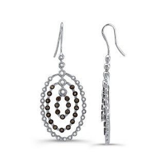 Victoria Kay 1ct Brown and White Diamonds and Sapphire Dangle Hoop Earrings in Sterling Silver (J K, I2 I3) Jewelry