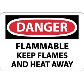 NMC D532RB OSHA Sign, Legend "DANGER   FLAMMABLE KEEP FLAMES AND HEAT AWAY", 14" Length x 10" Height, Rigid Plastic, Black/Red on White Industrial Warning Signs