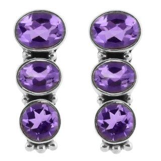 7.20 Ct Round and Oval Cut Purple Amethyst .925 Sterling Silver Earrings Stud Earrings Jewelry