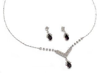 USABride Amethyst Rhinestone Drop Necklace & Earring Set 1223 A Jewelry