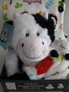 Little Miracles Snuggly & Cuddly 3 Piece Gift Set   Cow  Nursery Bed Blankets  Baby