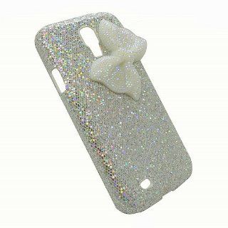 United Electek Bling Glitter Silver Hard Back Case Cover with White Bow + United Electek Purple Velvet Pouch for Samsung Galaxy S4 i9500   Comes with Gift Box Package Cell Phones & Accessories