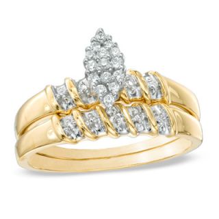 10 CT. T.W. Diamond Marquise Cluster Bridal Set in 10K Gold   Zales