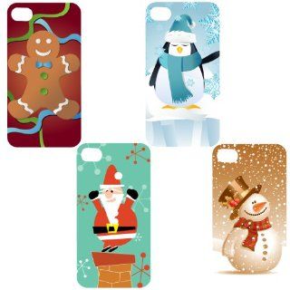 Set of 4 Christmas Themed iPhone 4 or iPhone 4s   4 Different Designs   Gingerbread Man, Penguin, Santa Claus, and Snowman   Clear Protective iPhone 4/iPhone 4S Hard Case Cell Phones & Accessories