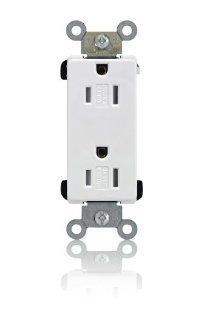 Leviton TDR15 W 15 Amp, 125 Volt, Decora Plus Duplex Receptacle, Straight Blade, Tamper Resistant, Commercial Grade, Self Grounding, White   Electrical Outlets  