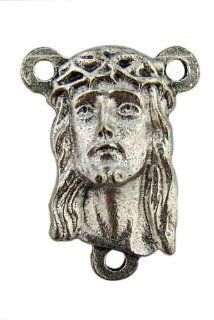 Made in Italy Catholic Gift Silver Oxidized Metal 3/4" Jesus Christ Crown of Thorns Ecce Homo Rosary Centerpiece Fine Religious Jewelry Jewelry