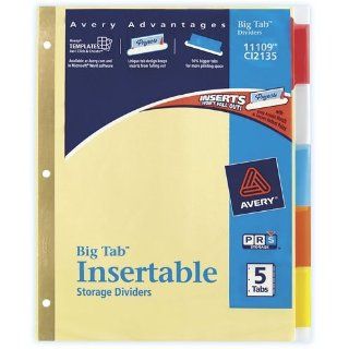 Avery(R) Worksaver(R) Insertable Big Tab Recycled Dividers, Gold Reinforced, 5 Tab, Buff Paper, Multicolor  Tab Inserts 
