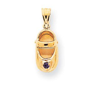 14k 3 D February/Amethyst Engraveable Baby Shoe Charm Jewelry