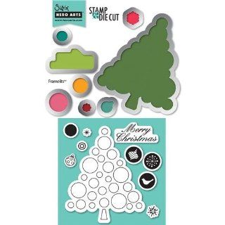 Sizzix   Hero Arts   Framelits   Die Cutting Template and Repositionable Rubber Stamp Set   Merry Christmas Tree