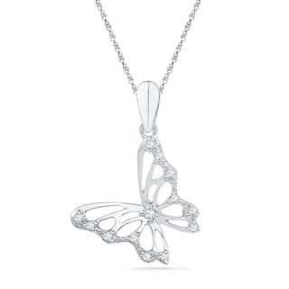 Diamond Accent Tilted Butterfly Pendant in 10K White Gold   Zales