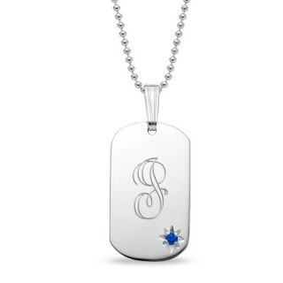 Initial Birthstone Dog Tag Pendant in Sterling Silver (1 Initial and