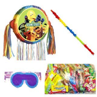 Sesame Street Pinata Party Pack/Kit Including Pinata, Sweet & Sour Candy Filler Mix 3lb, Buster Stick and Blindfold Toys & Games