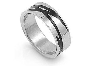Men's Lightning Ring Classic Polished Stainless Steel Comfort Fit Band New 8mm Size 9 Jewelry