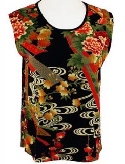 Moonlight Floral Print, Scoop Neck, Asian Themed Tank Top   Asian Flower Blouses