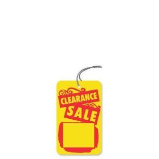 1.75" x 2.875" Clearance Sale Tag (with knotted strings), Yellow Cardstock with Red ink, Merchandise 13pt Tag, 1000 Tags / Pack  Blank Labeling Tags 