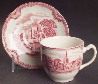 Johnson Brothers Old Britain Castles Pink (England 1883) Flat Cup & Saucer Set, Fine China Dinnerware Drinkware Cups With Saucers Kitchen & Dining