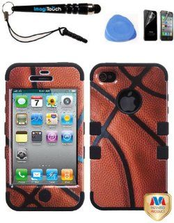 IMAGITOUCH(TM) APPLE iPhone 4S 4 Basketball Sports Collection Black TUFF Hybrid Soft Silicone Skin Hard Shell Case Phone Protector Cover 4 Item Combo AntiGlare Screen Protector, Stylus Pen, Pry Tool, Phone Cover Cell Phones & Accessories