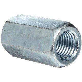 12L14 Steel Coupling Nut, Zinc Plated Finish, Grade 2, Right Hand Threads, Corrosion Resistant, 7/8" 9 Threads, 1 1/4" Width Across Flats (Pack of 10)