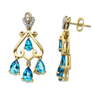 Blue Topaz and 1/10 CT. T.W. Diamond Chandelier Drop Earrings in 10K