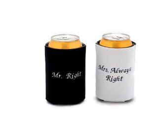 Mr Right / Mrs Always Right Embroidered Can Koozies   Cold Beverage Koozies