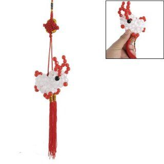 Red White Hand Made Beaded Rabbit Tassel Ornament for Car   Decorative Hanging Ornaments