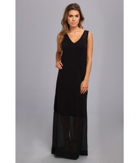 DKNYC Sleeveless V Neck Maxi Dress w/ Chiffon Yoke and Hem Womens Dress (Black)