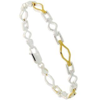 Sterling Silver 8 in. Cut Out Shapes Link Bracelet w/ Gold Finish (Also Available in 7 in.), 7/32 in. (5.5mm) wide Jewelry