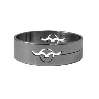 1x 6mm Flat Stainless Steel Ring Band, Bird Design   Size 18 (Also available in size 19, 20)