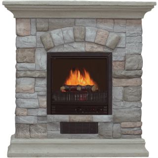 Electric Fireplace with Mantel and Multicolor Stone Facade   5115 BTU, Model