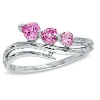 Heart Shaped Lab Created Pink Sapphire and Diamond Accent Three Stone