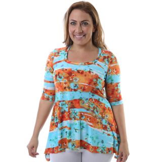 24/7 Comfort Apparel Womens Plus Size Multicolor Print High low Elbow Sleeve Tunic