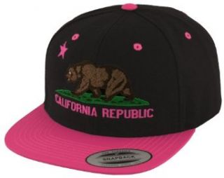 Black and Neon Pink Flat Bill California Bear Republic Snapback at  Mens Clothing store