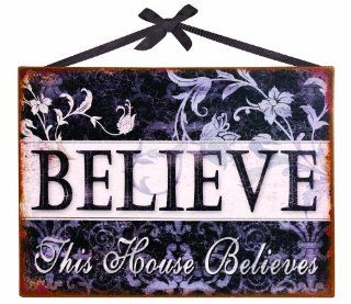 Manual Woodworkers & Weavers Believe Wooden Sign, 12 1/2 by 9 1/2 Inch   Decorative Signs