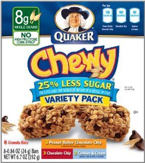Quaker Chewy Granola Bar Reduced Sugar Variety Pack, 8 Count Boxes (Pack of 12)  Granola And Trail Mix Bars  Grocery & Gourmet Food