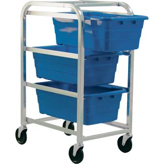 Quantum Storage 3-Shelf Cart With 3 Cross Stack Tubs — 27in. x 19in. x 41in. Cart Size, Blue  Mobile Bin Units