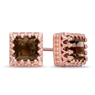 0mm Princess Cut Smoky Quartz Crown Earrings in Sterling Silver with
