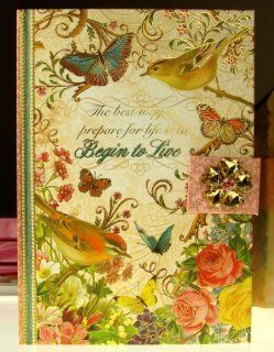 93752 Punch Studio Brooch Journal BEGIN TO LIVE Personal Diary Birds Flowers Roses Butterflies  Notepads 
